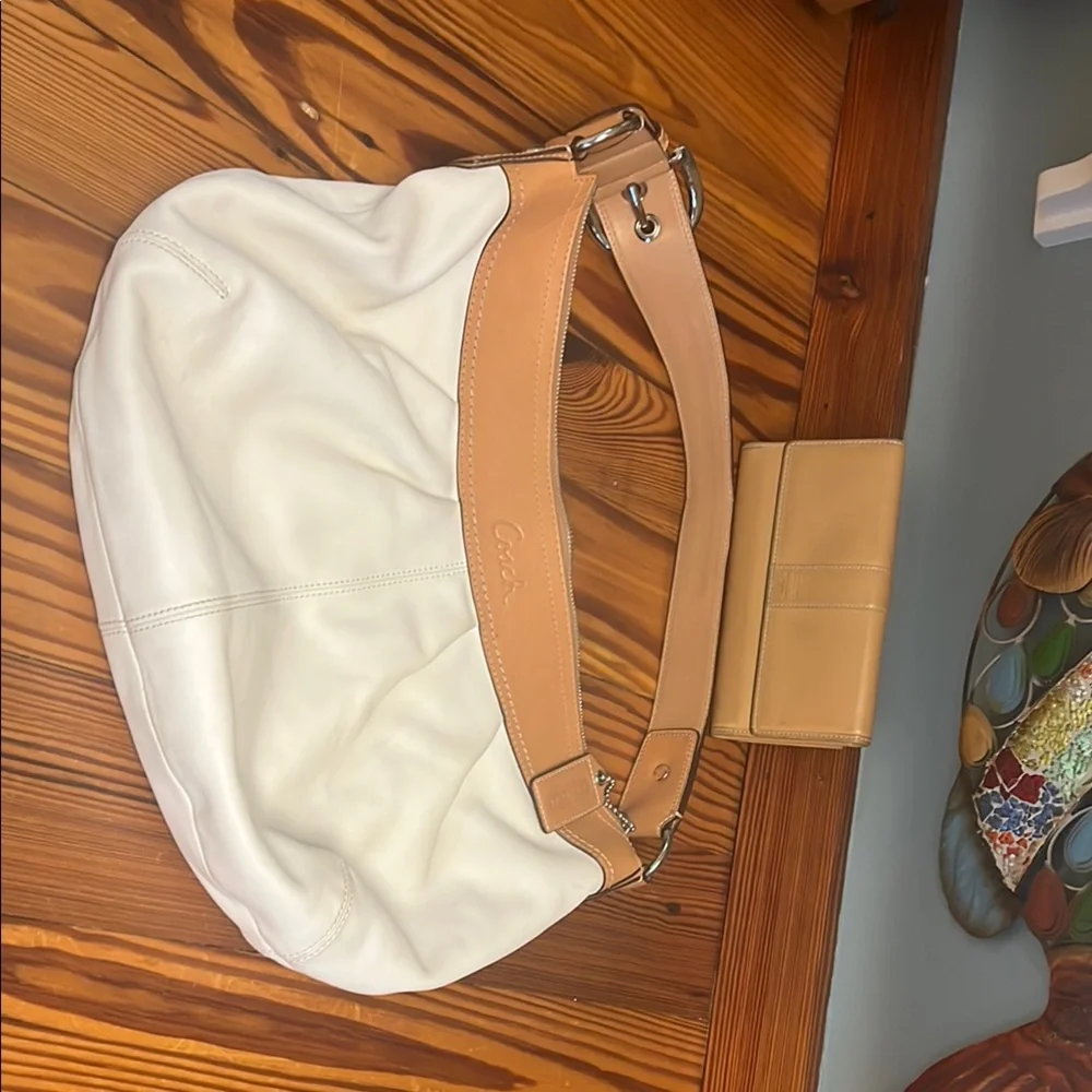 Coach White and Tan Hobo Bag with Crescent Shape - Picture 13 of 16